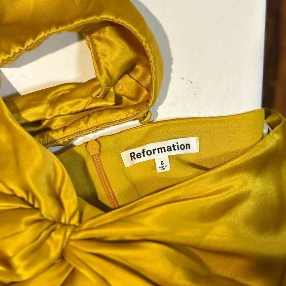 Reformation Golden Yellow Halter Twist Midi Dress - Picture 5 of 6